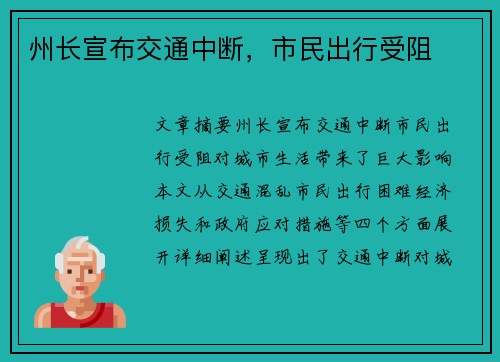 州长宣布交通中断，市民出行受阻